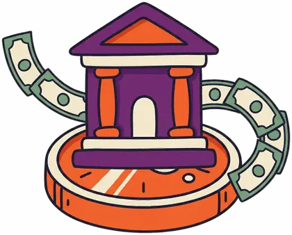 Bank building with coins