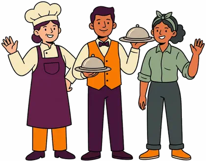 Three restaurant workers