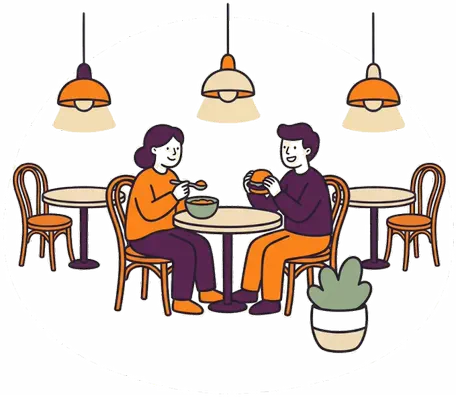 Guests at cafe tables